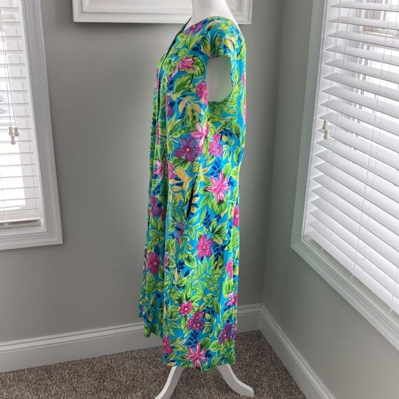 Vintage 80s Main Street Classic Shortsleeve Beach Summer Hawaiian ButtonUp Dress - Picture 4 of 11